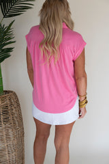 Roll-Up Short Sleeve Basic Collared Top 