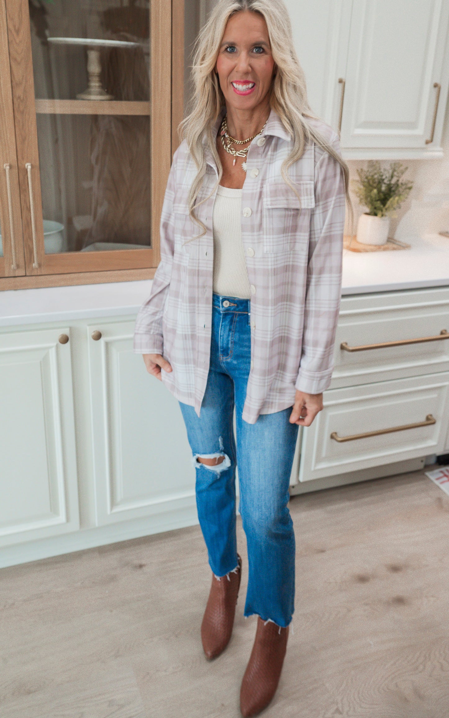 Forever Favorite Plaid Shacket in Cream Mocha #6 | Salty Wave **START SHIP DATE: DEC 1ST