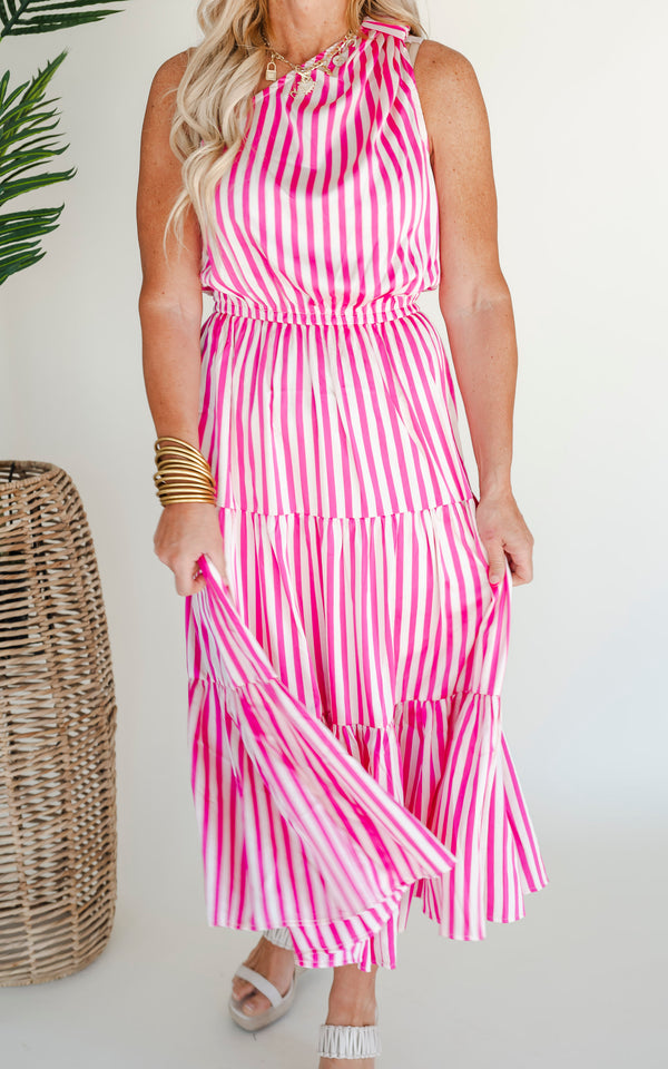 Its Only a Crush One Shoulder Striped Midi Dress