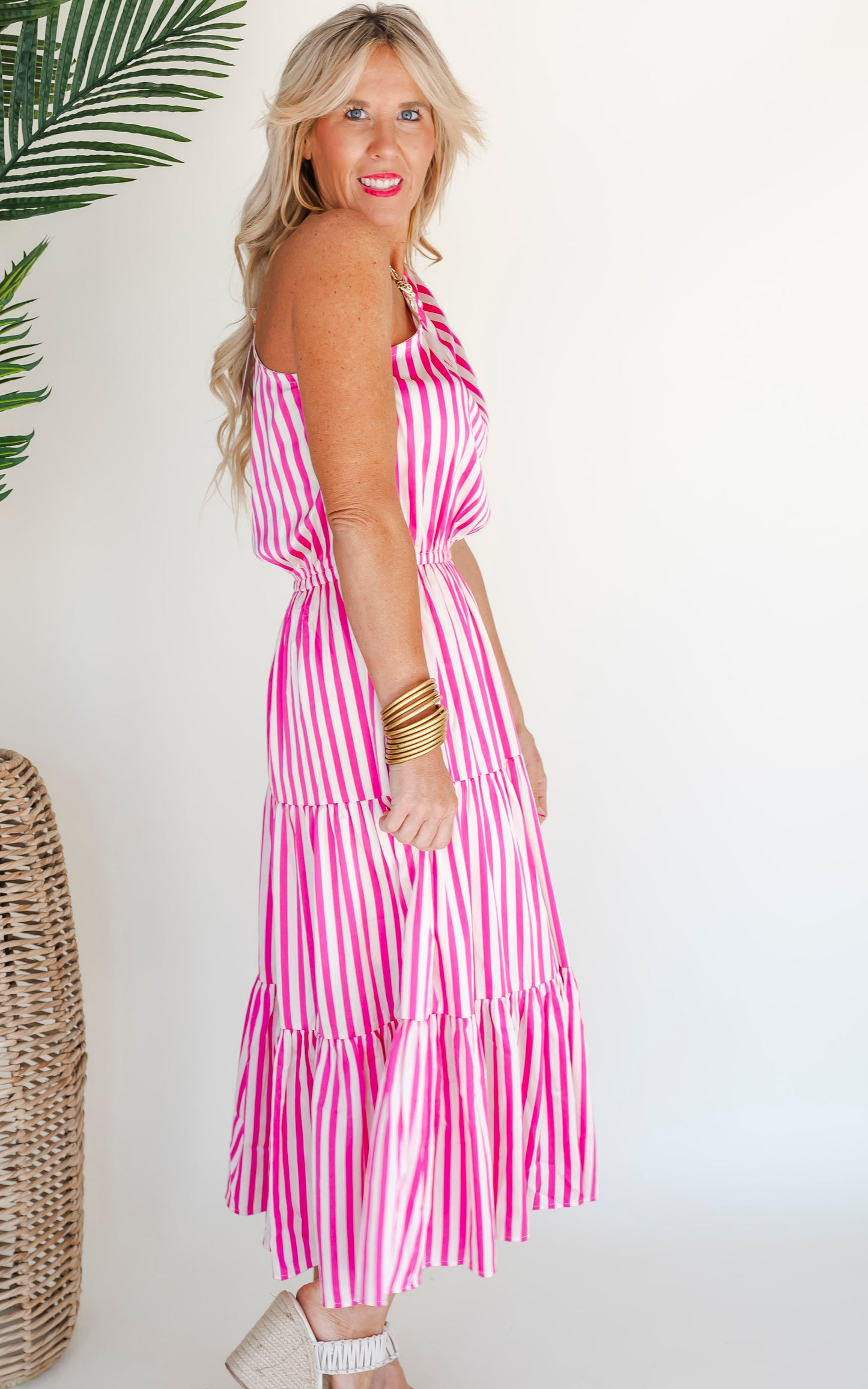 Its Only a Crush One Shoulder Striped Midi Dress