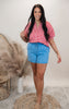 Red Gingham Dolman Sleeve Blouse Top