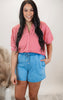 Red Gingham Dolman Sleeve Blouse Top