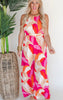 It's Captivating Printed Halter Neck Jumpsuit - Ecru Pink - Final Sale