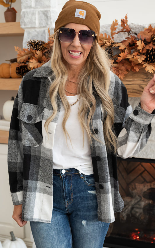 Feeling Bold Black Plaid Shacket