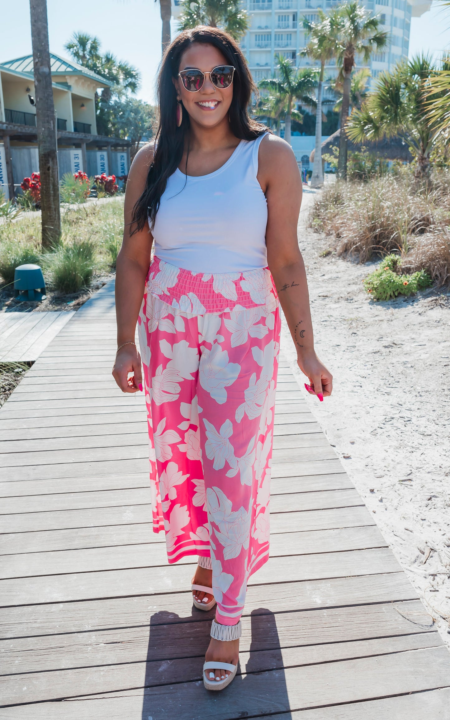 Pink Botantic Boarder Print Rayon Pants