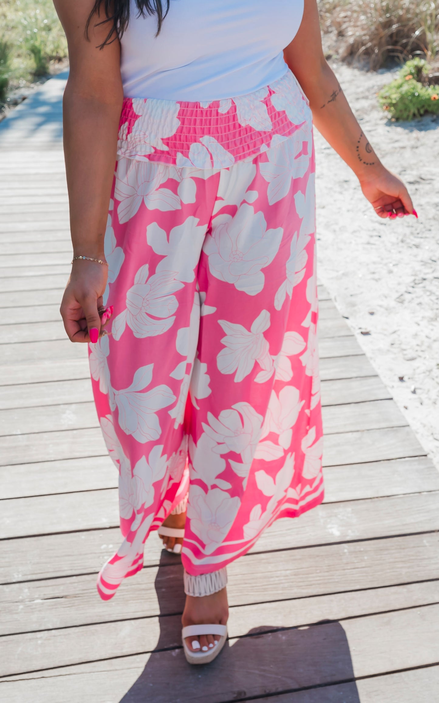 Pink Botantic Boarder Print Rayon Pants