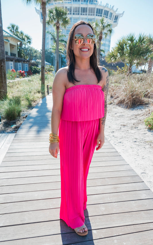 Vibrant Fuchsia Strapless Wide-leg Jumpsuit -Final Sale