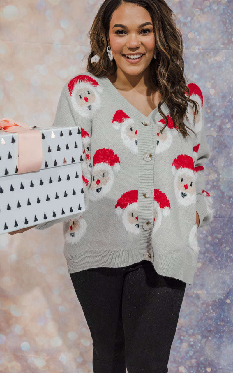 Hairy Santa Face Sweater Cardigan - Final Sale