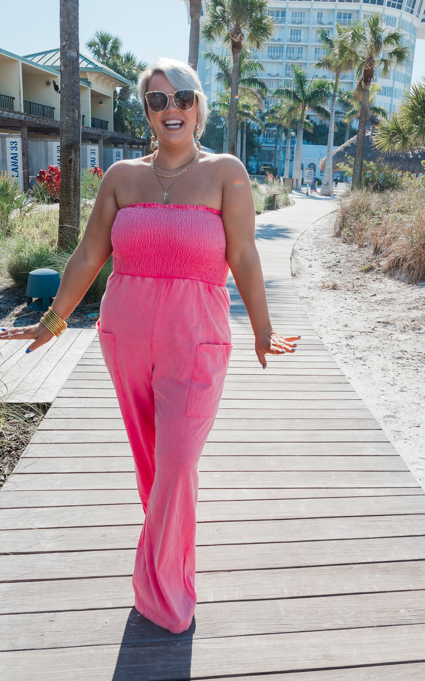 Hot Pink Mineral Wash Jumpsuit - Final Sale