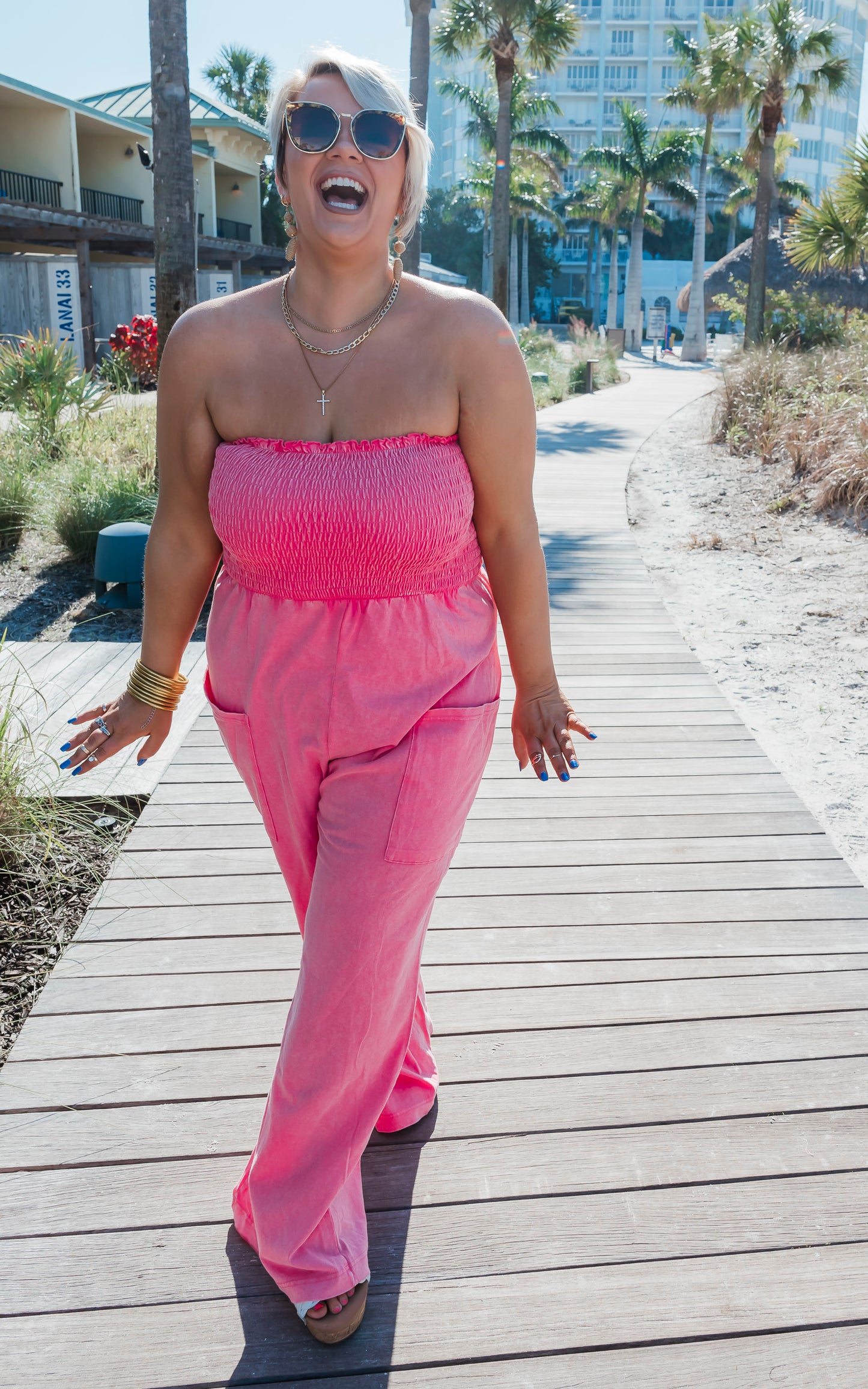 Hot Pink Mineral Wash Jumpsuit - Final Sale