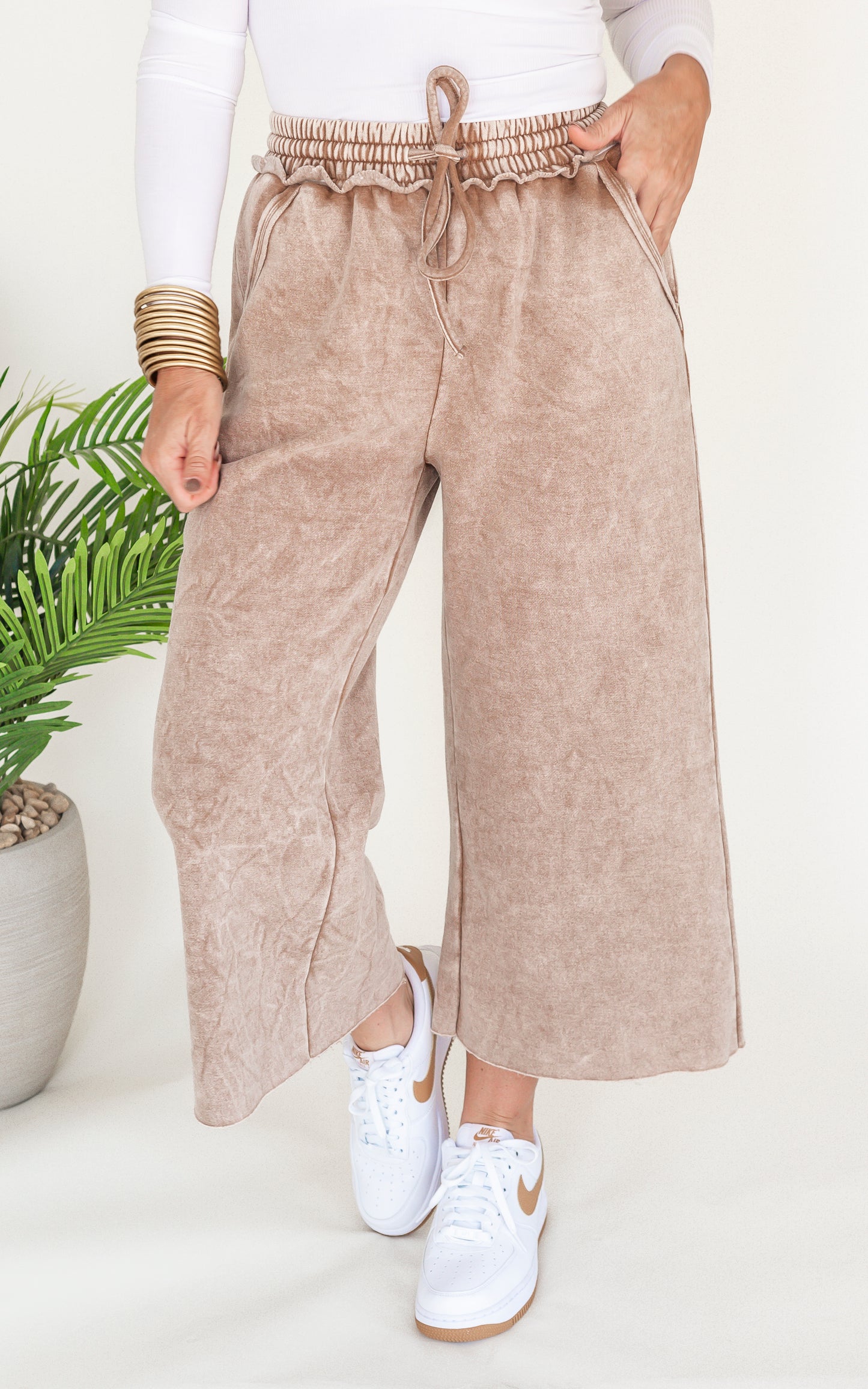 Acid Wash Fleece Palazzo Sweatpants