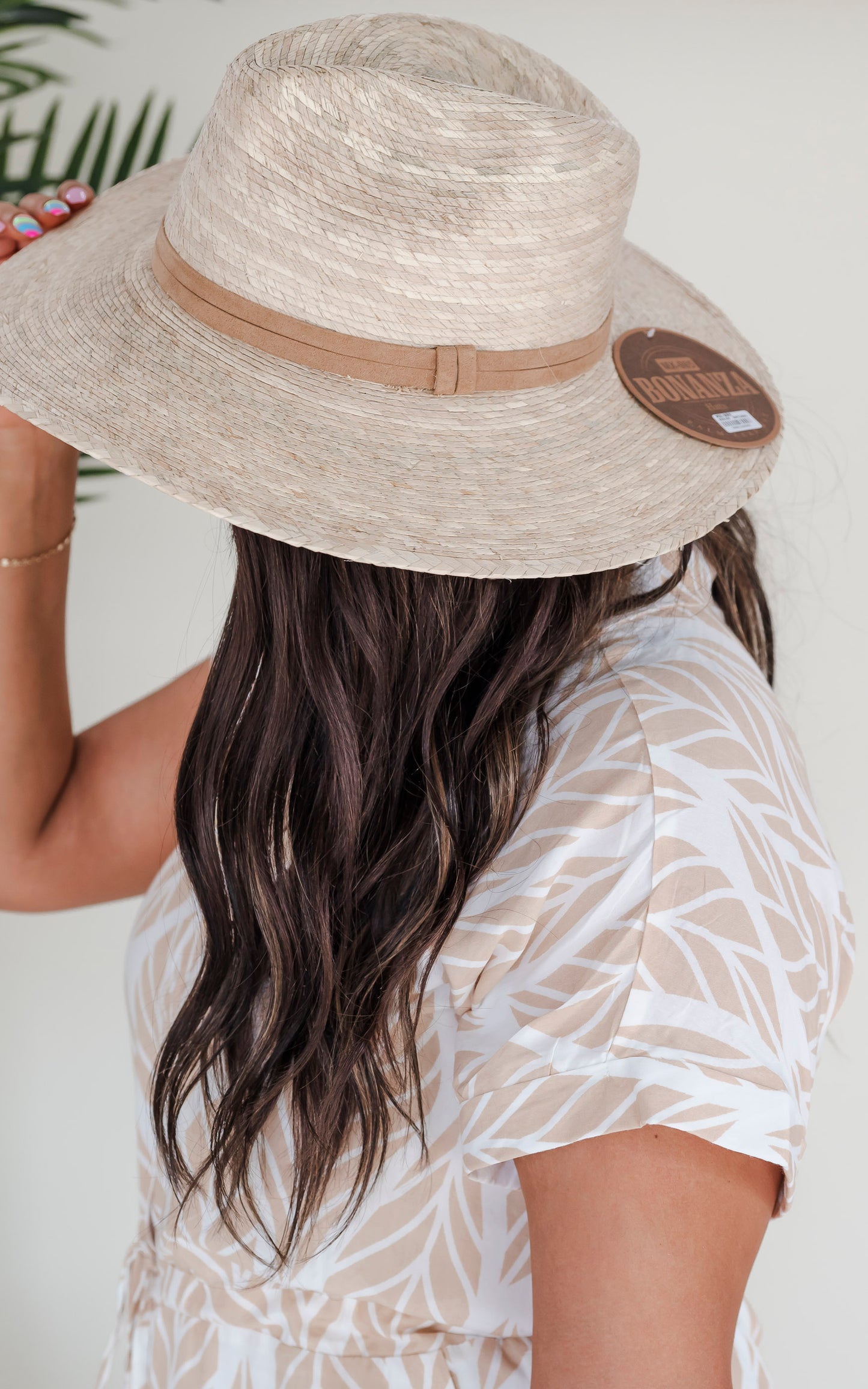 Palm Straw Flat Brim Hat - Ocean