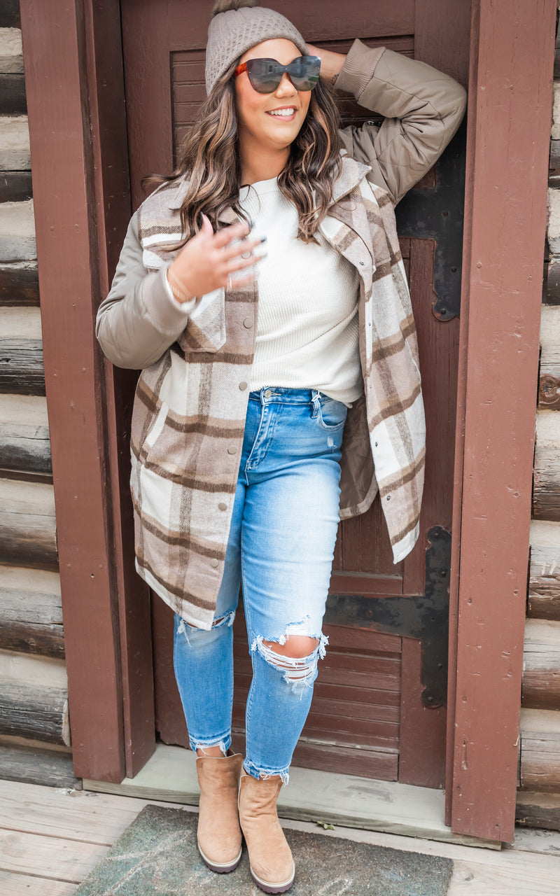 Season Turning Tan Plaid Long Jacket