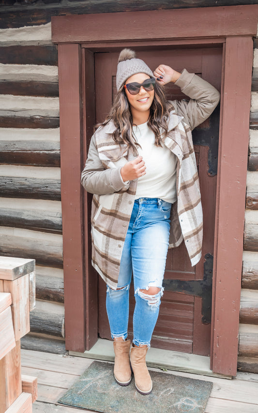 Season Turning Tan Plaid Long Jacket