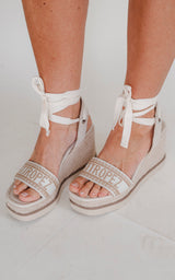 Taupe St Tropez Embroidered Upper Wedge Heel