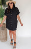 Doing all the Things Button Down Short Sleeve Shirt Dress - Final Sale