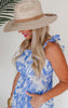 Palm Straw Flat Brim Hat - Ocean