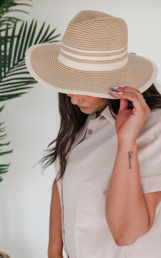 Natural Beige Stripe Straw Hat