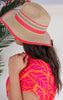 Natural Coral Stripe Straw Hat