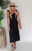 Make a Wish Black Ruched Shoulder Strap Midi Dress - Final Sale