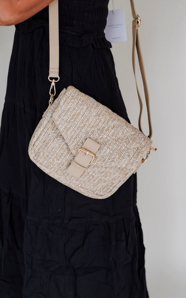 Khaki Straw Crossbody Bag