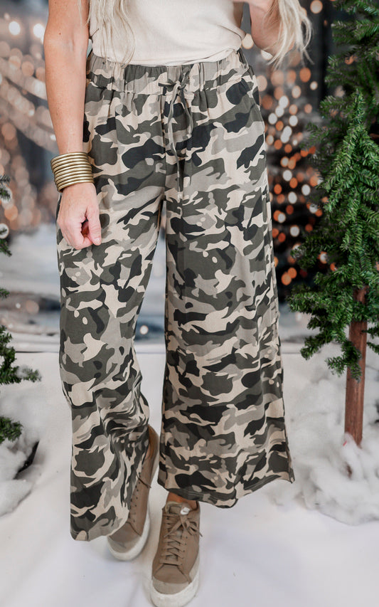 Beige Camo Vintage Washed Casual Pants | POL