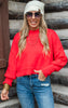 Red Time to Run Oversized Cropped Sweater