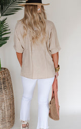 Tuscany Stroll Oversized Linen Button Down Blouse Top