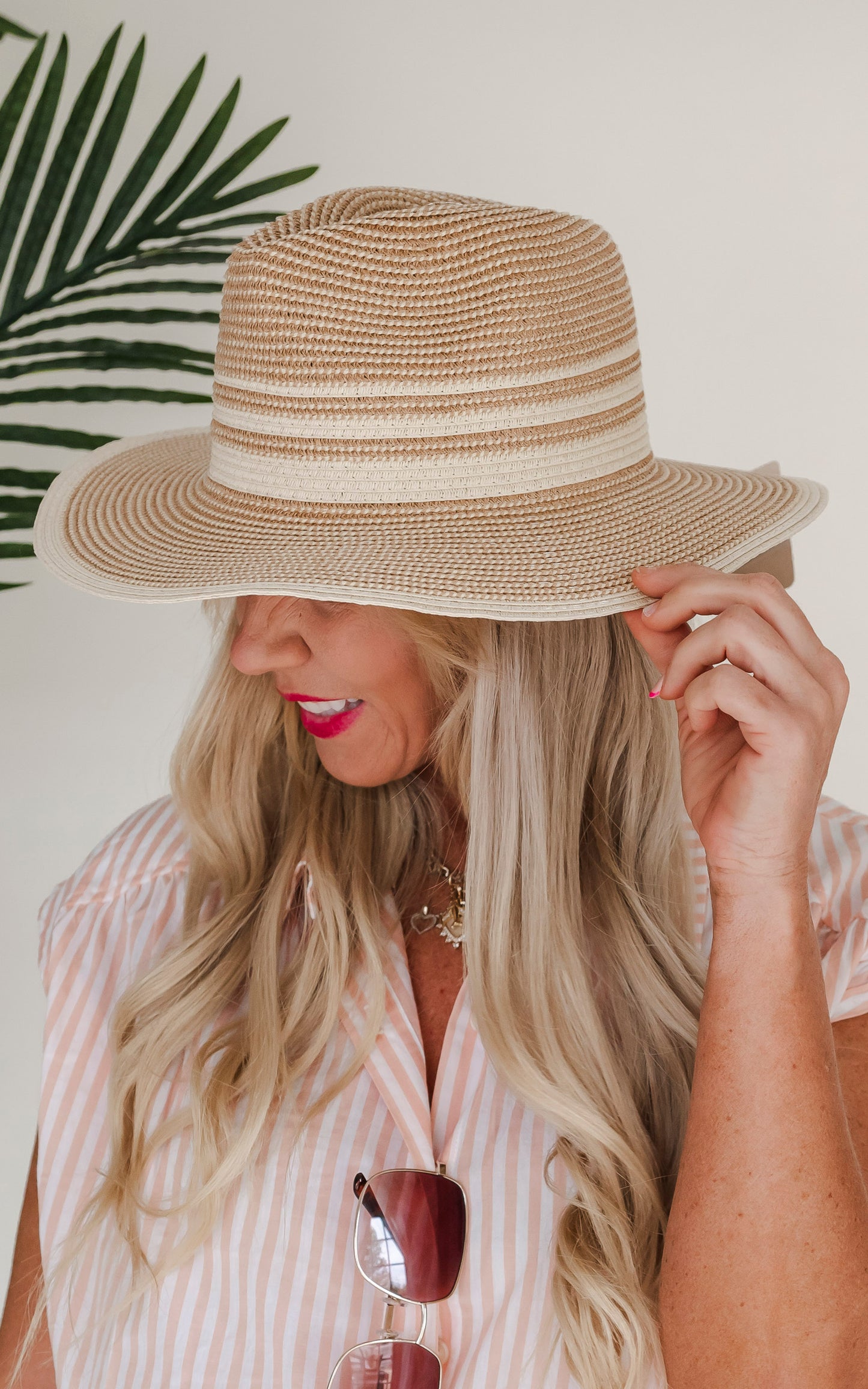 Natural Beige Stripe Straw Hat