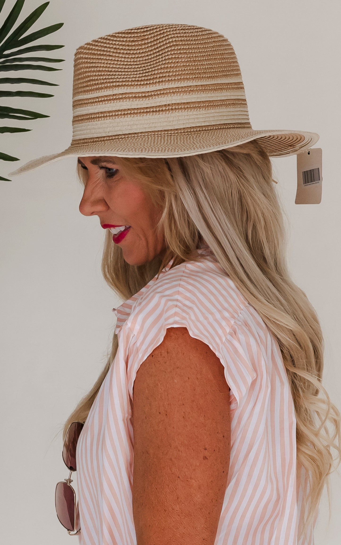 Natural Beige Stripe Straw Hat