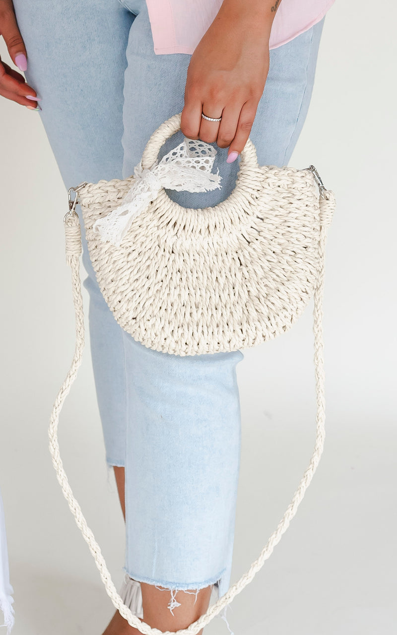 Ivory Tattan Straw Crossbody Bag w/ Ribbon - FINAL SALE