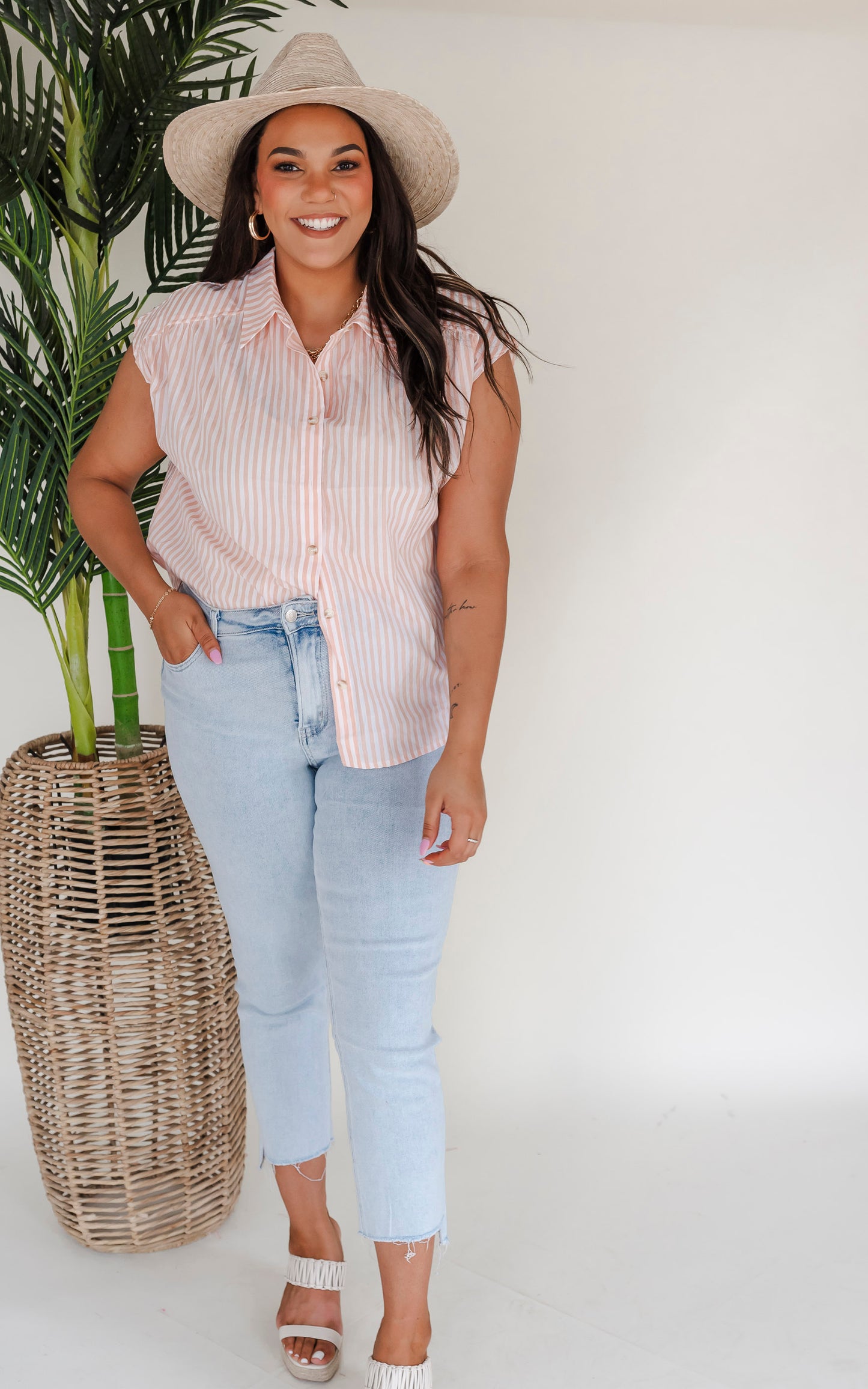 Out of Office V Neck Collar Button Down Top - Final Sale