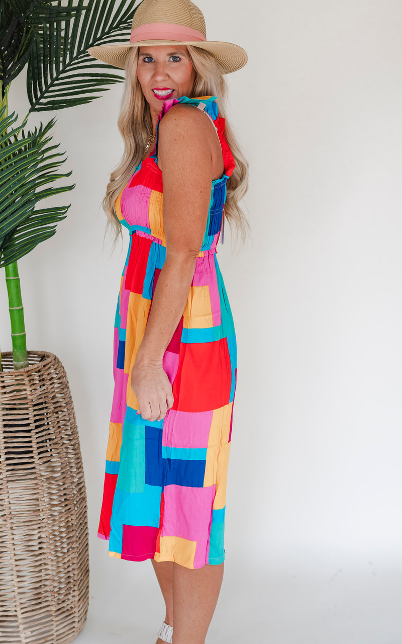 Take it All In Multi Color Square Printed Summer Dress