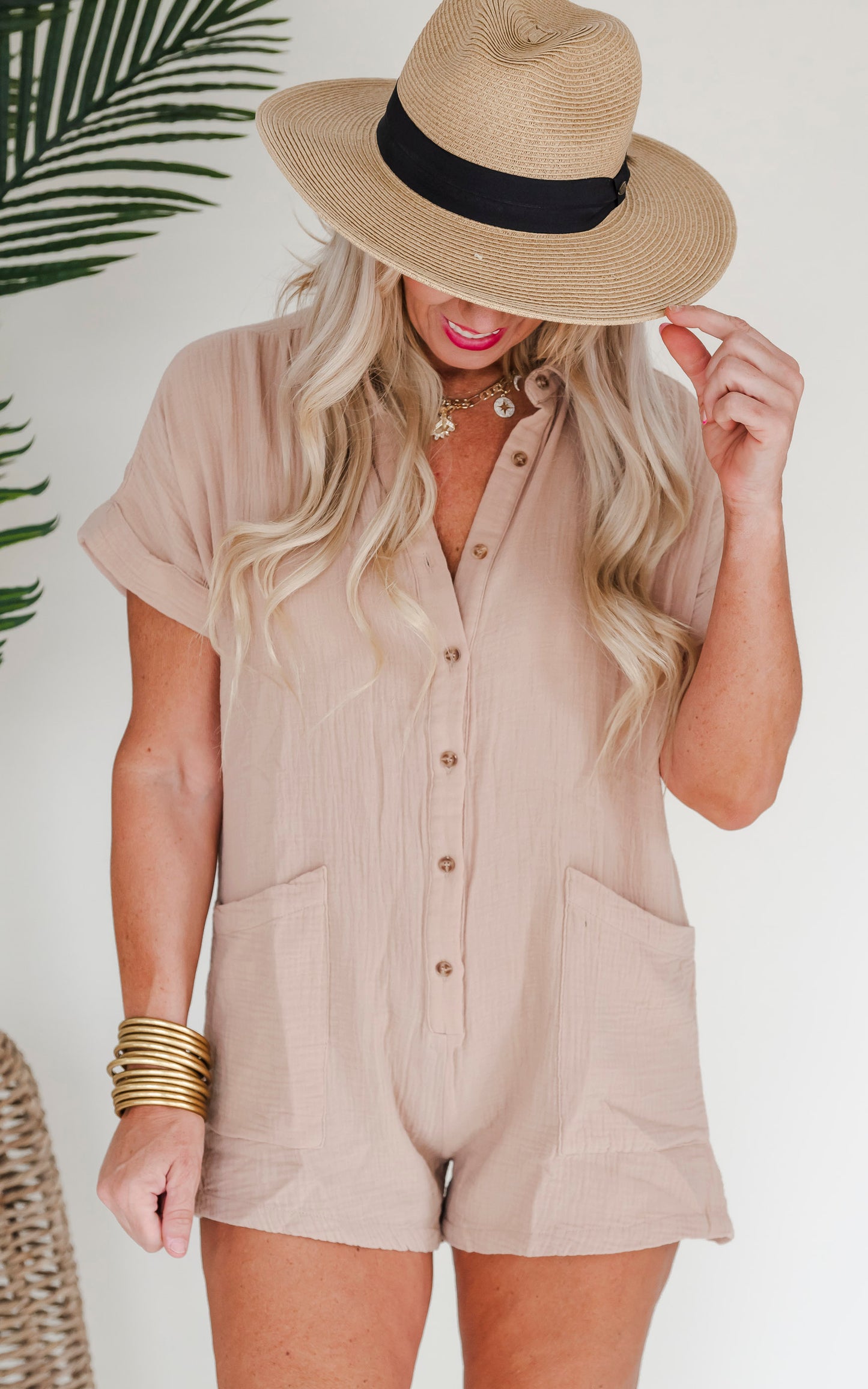 Relax A Little Linen Utility Romper - Spring 2025