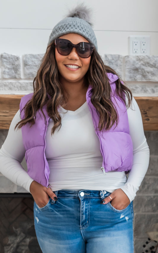 Bright Lavender Cropped Puffer Vest