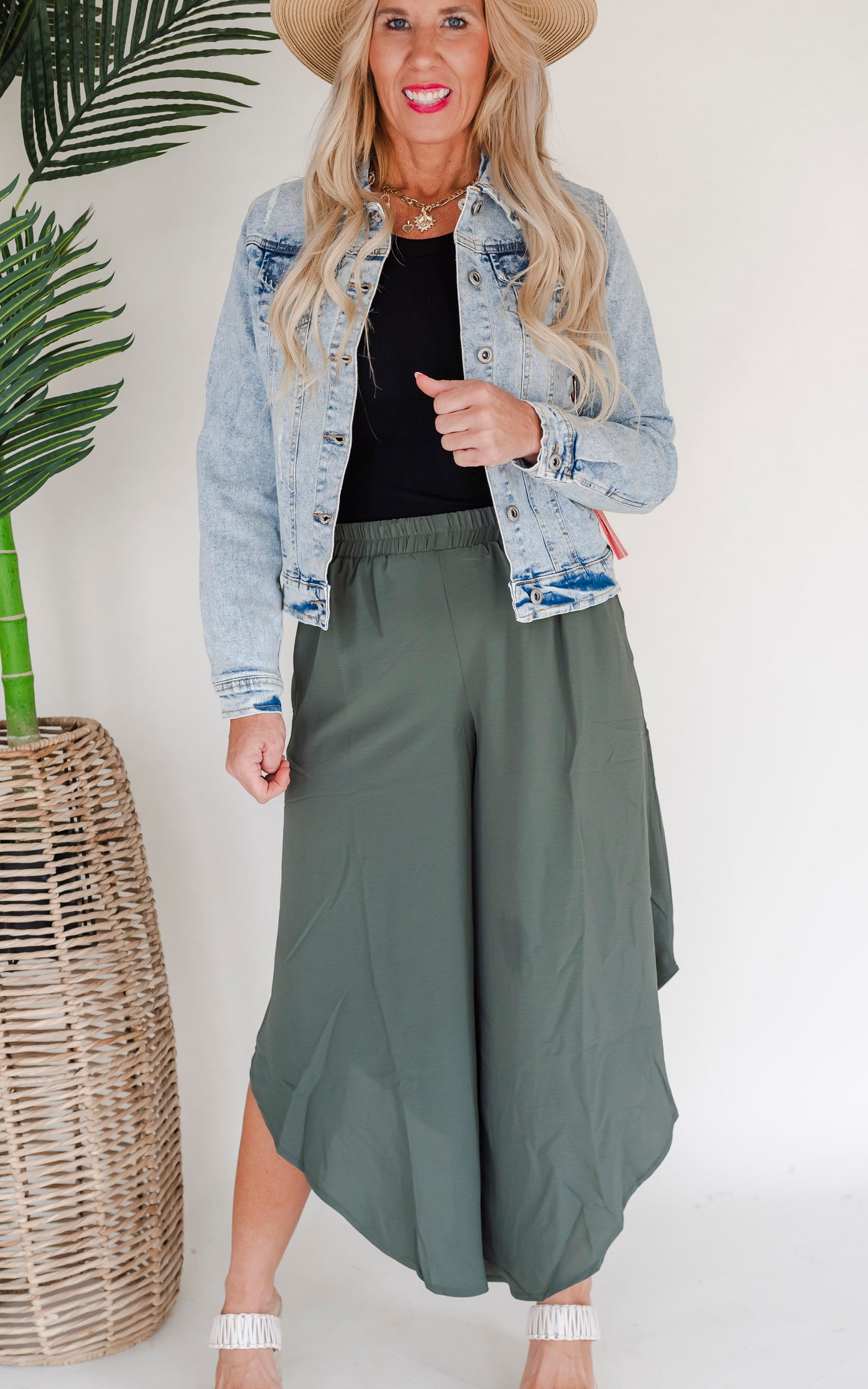 Olive High Waist Tulip Hem Pants