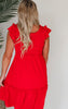 Take Me Dancing Red Ruffled Smocked Dress