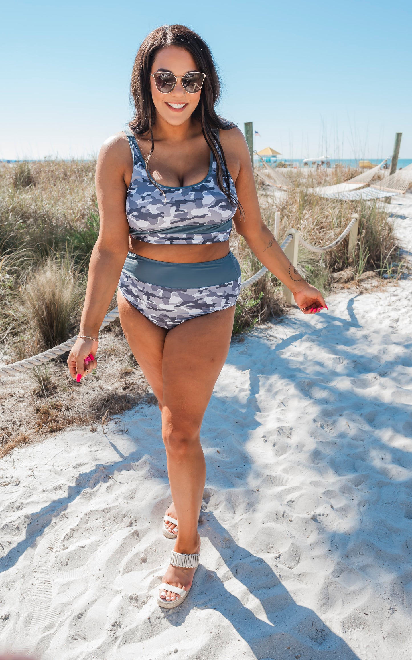 SALTY WAVE Grey Camo Beach Full Coverage Swim Set (Top & Bottom)*