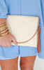 Beige Frayed Trim Two Tone Clutch & Crossbody Bag