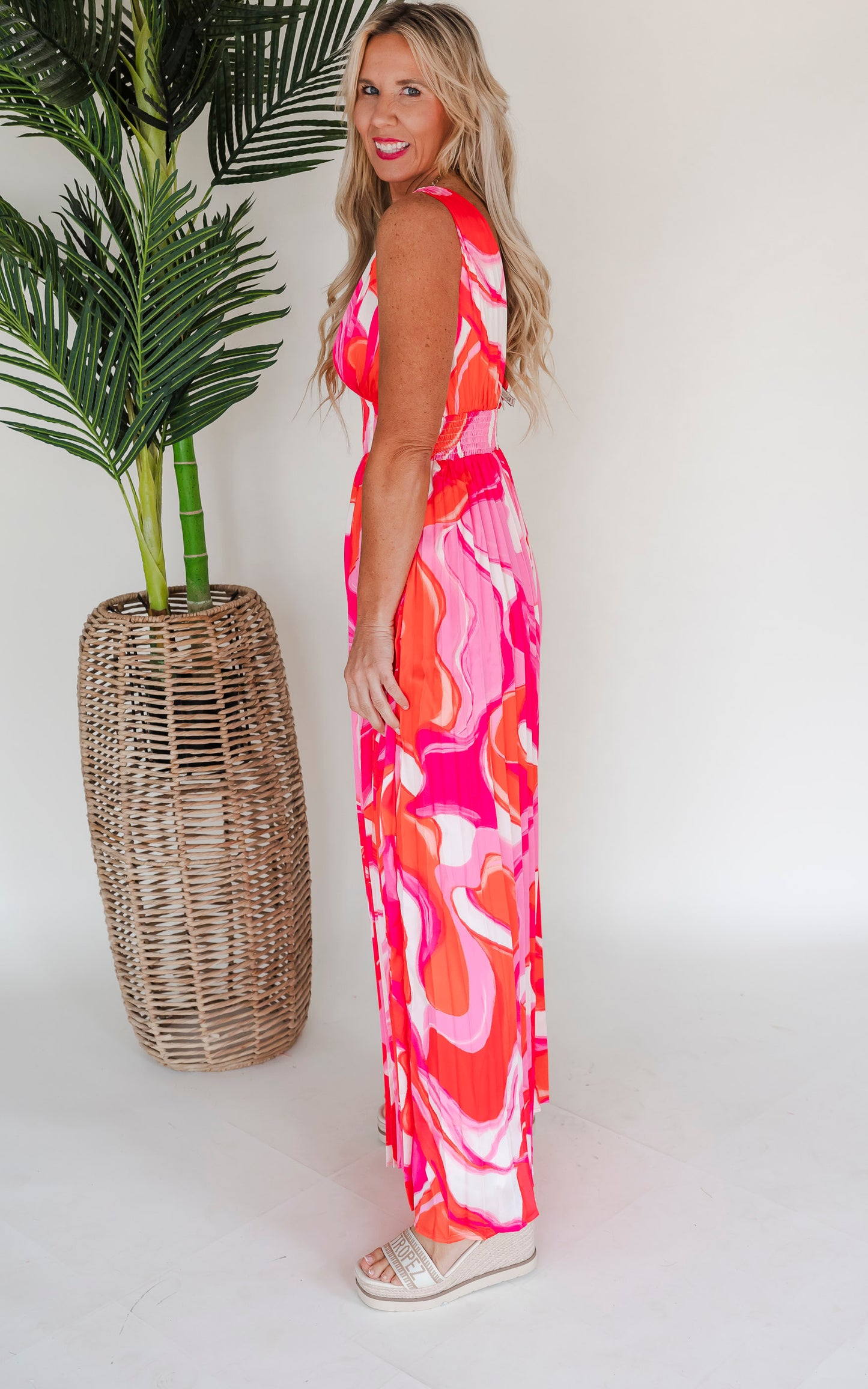 Milan Moments Pink Printed V-Neck Jumpsuit - Final Sale