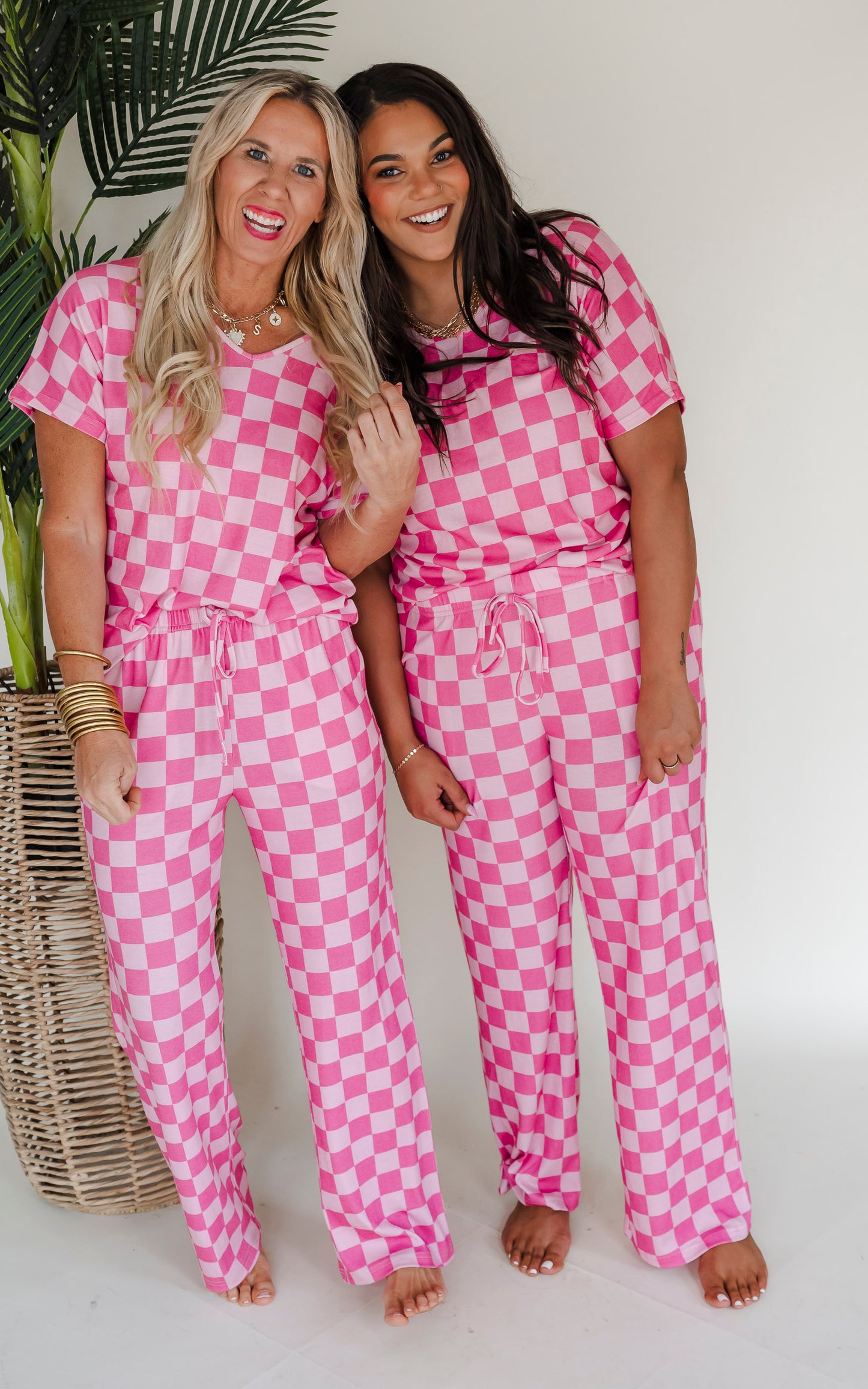 Hot Pink Checkered Pant Pajama Set by Salty Wave**DEAL-COUPON EXCLUDED