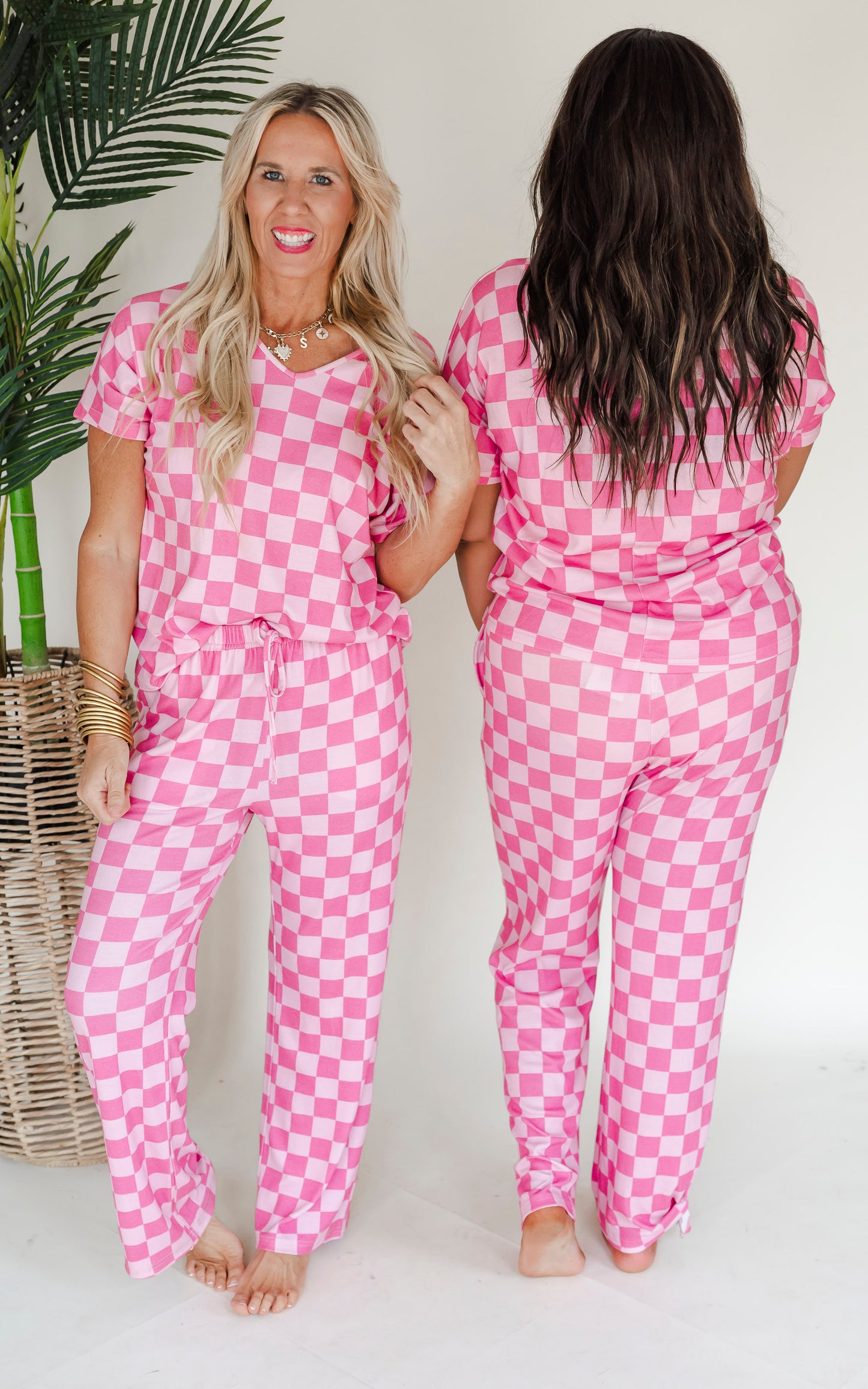 Hot Pink Checkered Pant Pajama Set by Salty Wave**DEAL-COUPON EXCLUDED