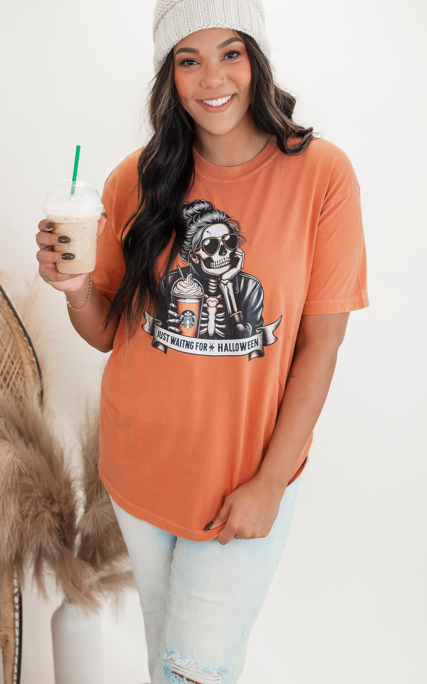 Just a Girl Waiting for Halloween Garment Dyed Graphic T-shirt - Final Sale