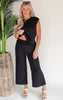 Feeling Fancy Textured Tie Back Drop Shoulder Jumpsuit - Final Sale