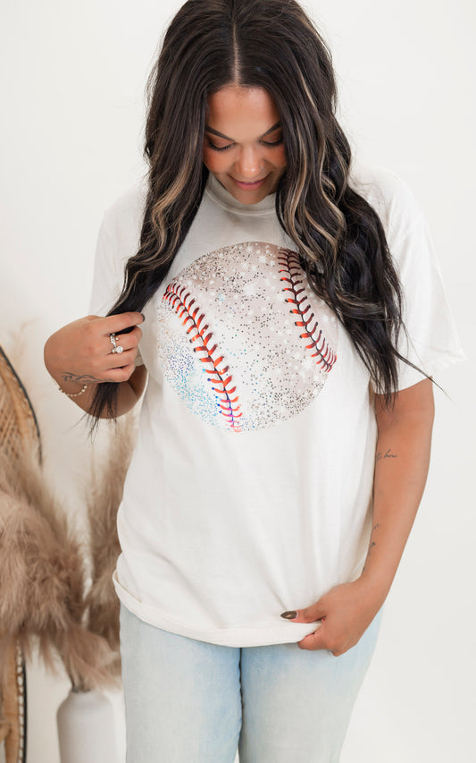 Sparkle Baseball Garment Dyed Graphic T-shirt**