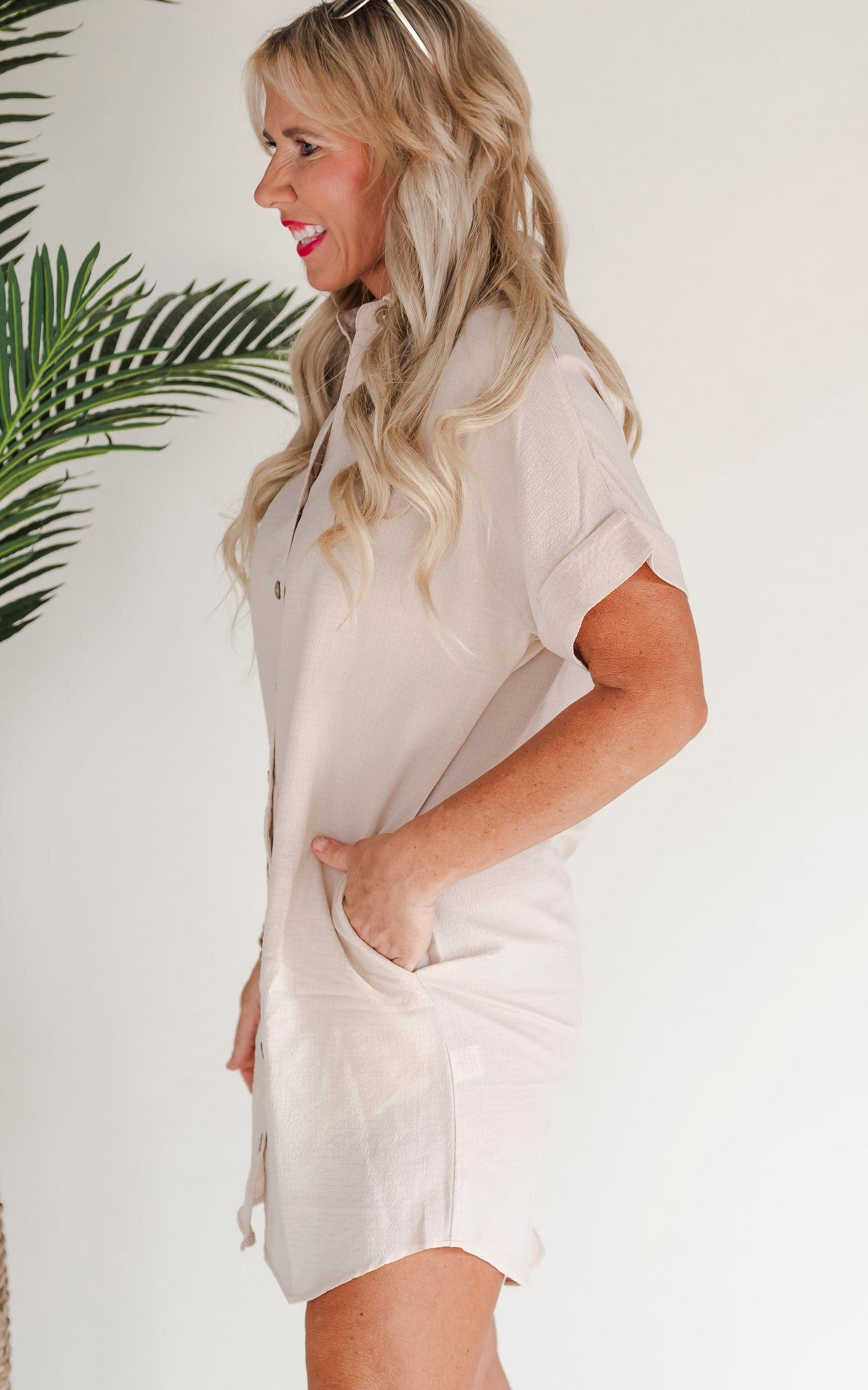 Doing all the Things Button Down Short Sleeve Shirt Dress - Final Sale