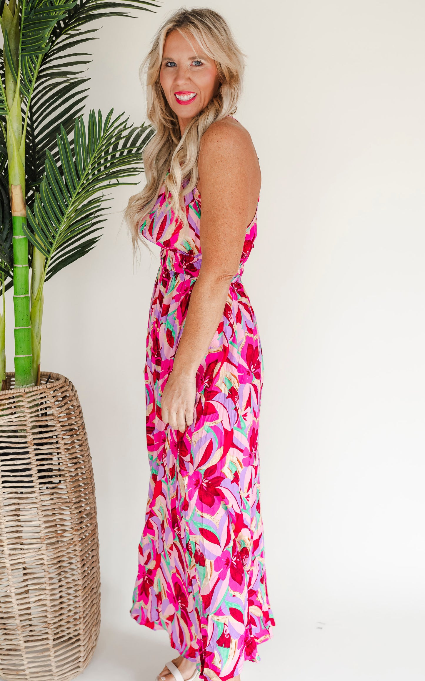 RSVP Magenta Floral Tie Back Halter Maxi Dress - Final Sale