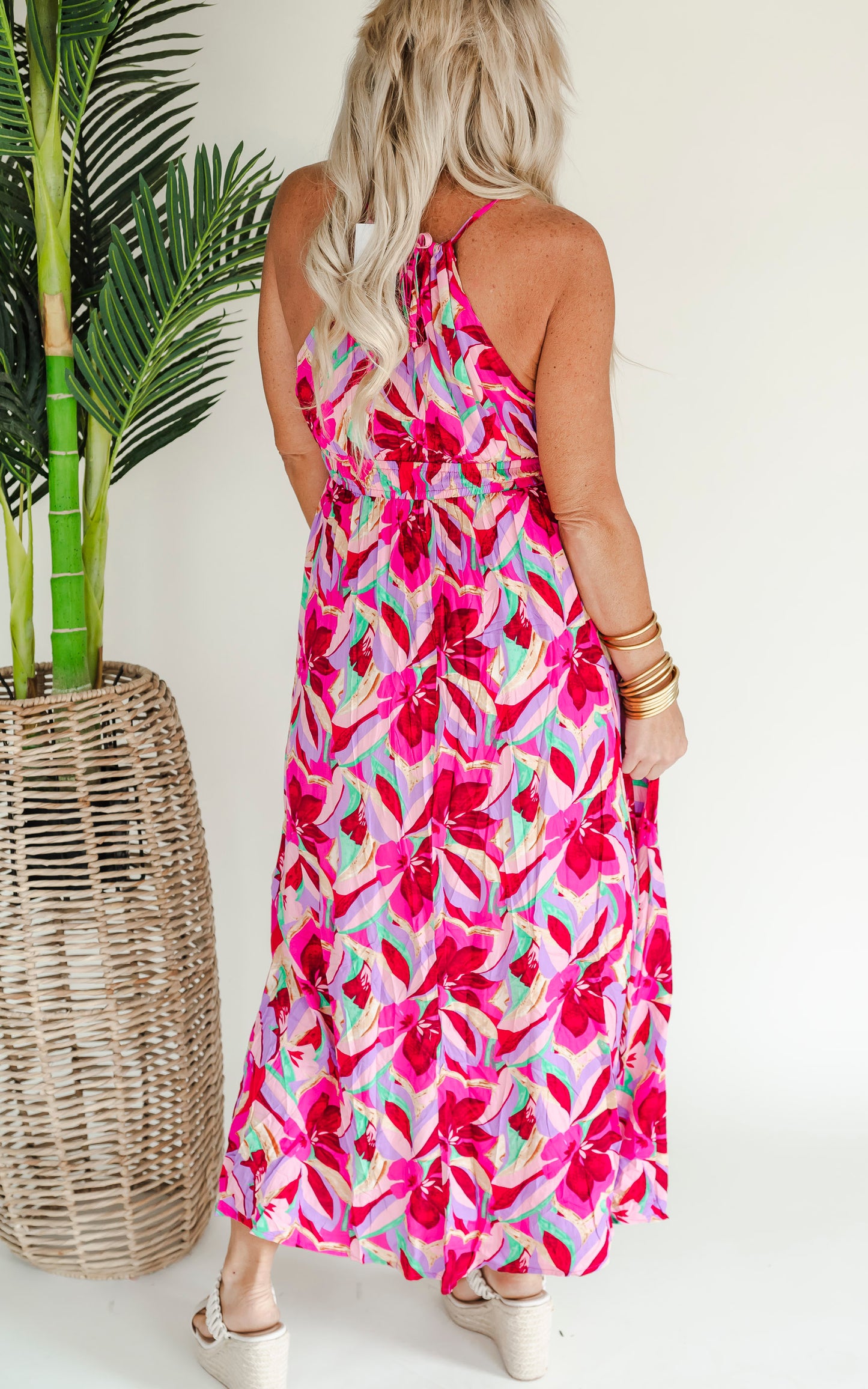 RSVP Magenta Floral Tie Back Halter Maxi Dress - Final Sale