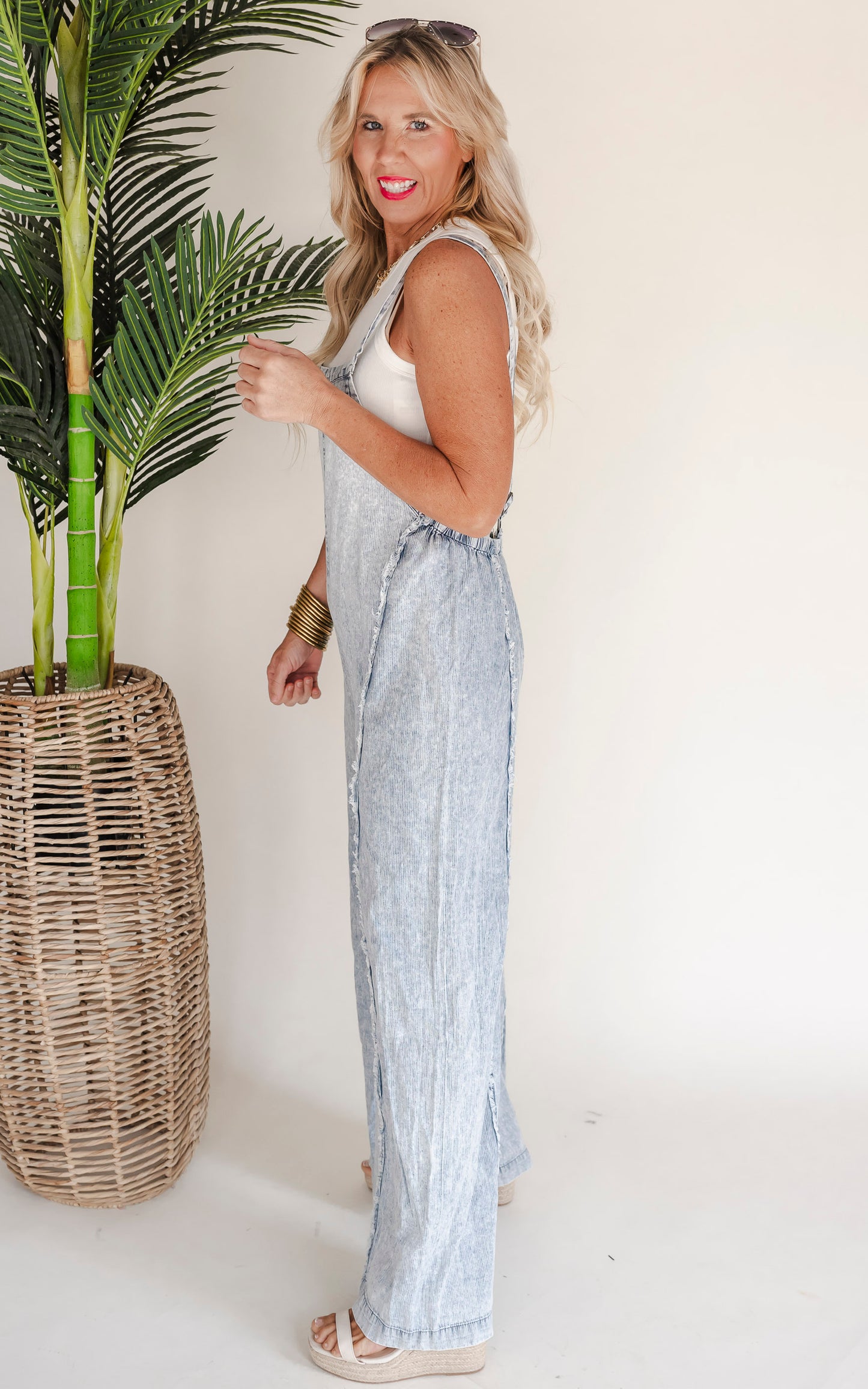 Stone Washed Pinstripe Jumpsuit