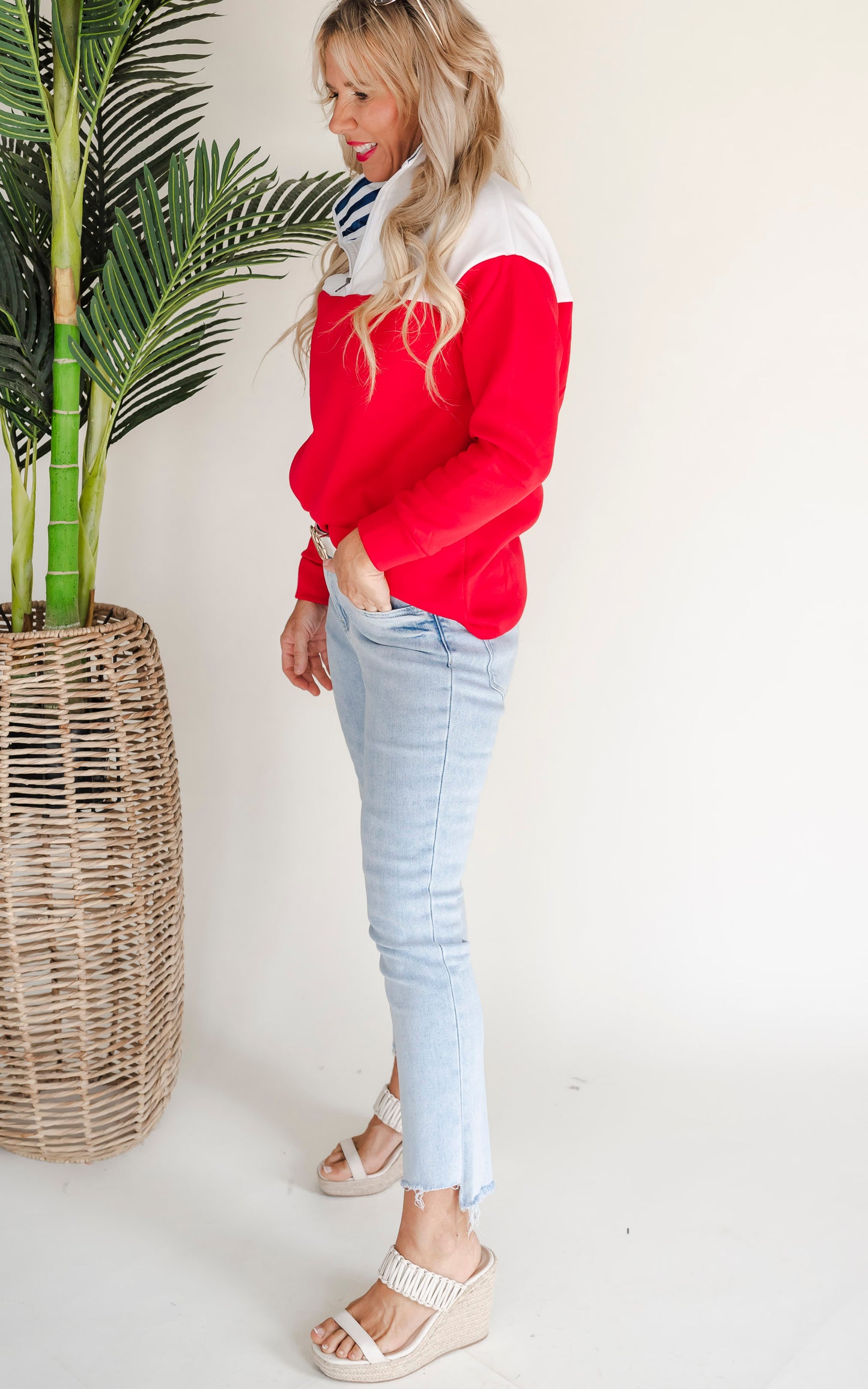 Red Colorblock Zip Sweatshirt by Salty Wave